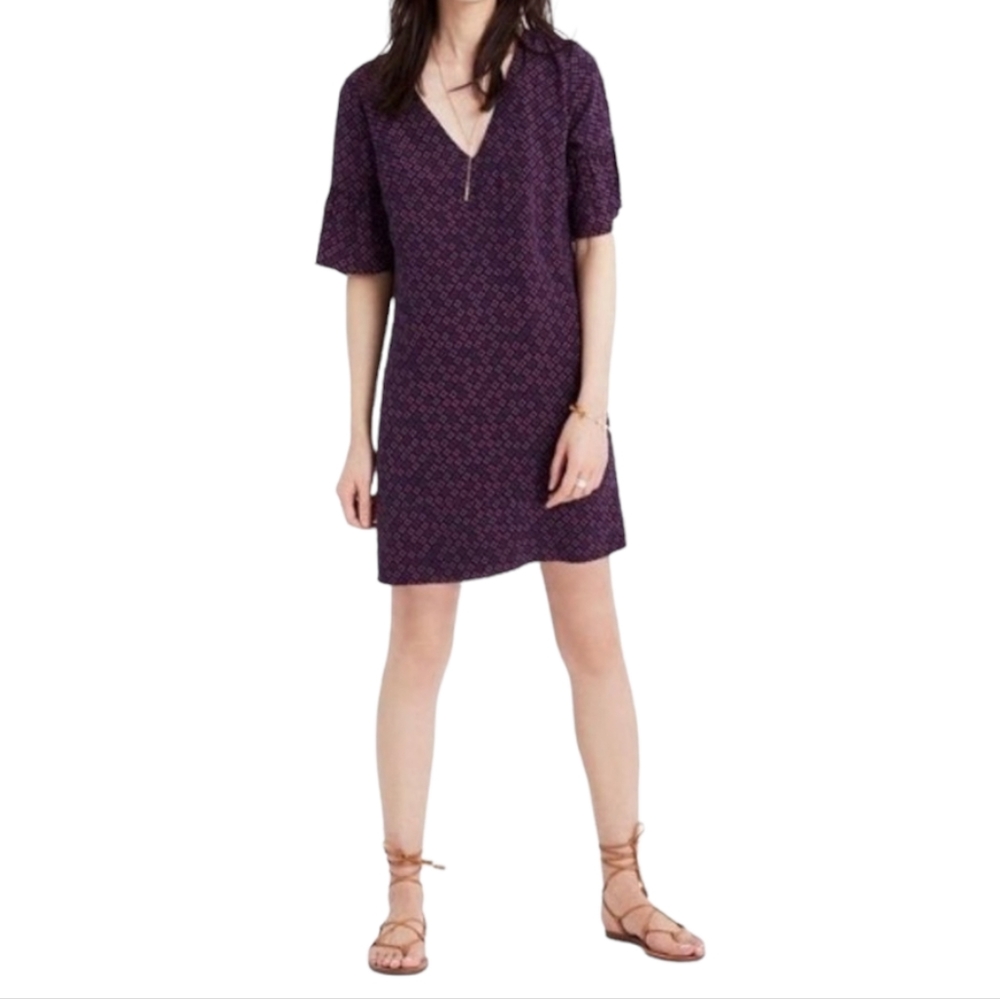 Madewell  Silk flutter Sleeve Shift Dress Size 12 classic  fun
